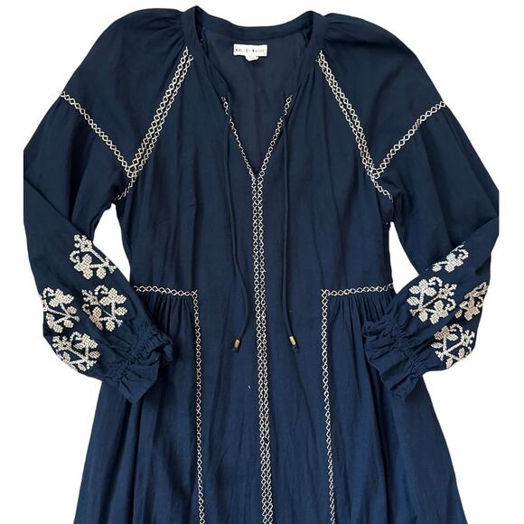 Roller Rabbit Metallic Cross Stitch Aveline Dress Navy/Gold Pockets‎ Size Small - Picture 8 of 13